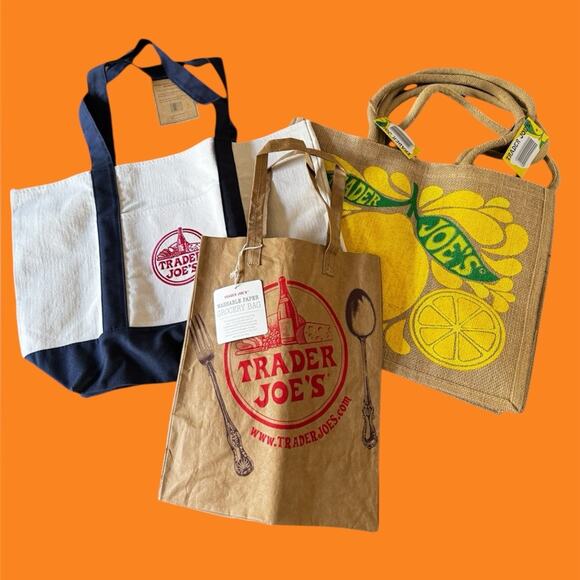 Trader Joe'S Other - 4 Trader Joe's Bags Canvas Reusable Tote/Washable Paper Bag/ 2 Citrus Jute Bags